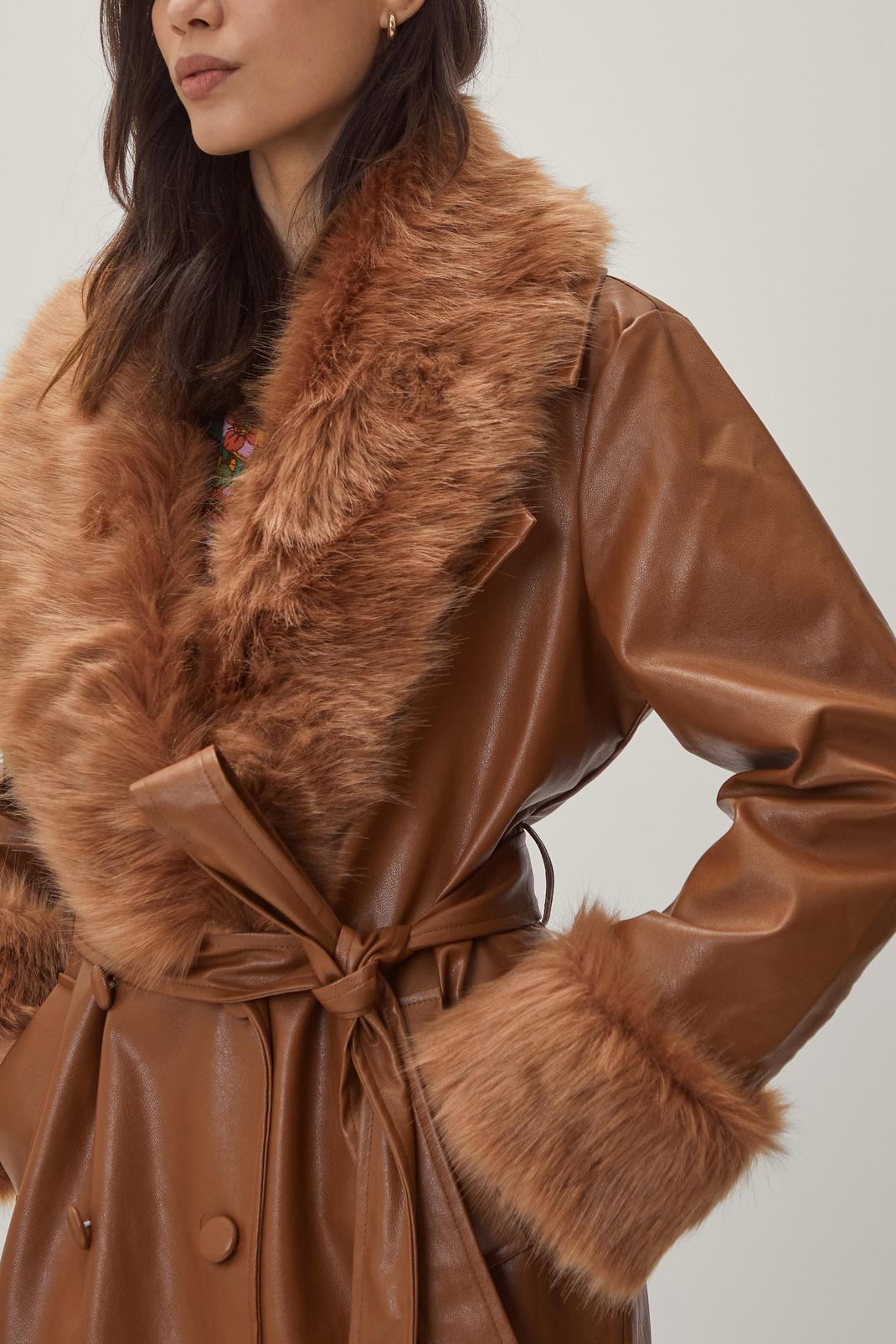 186 Faux Leather Fur Trimmed Db Coat image number 2