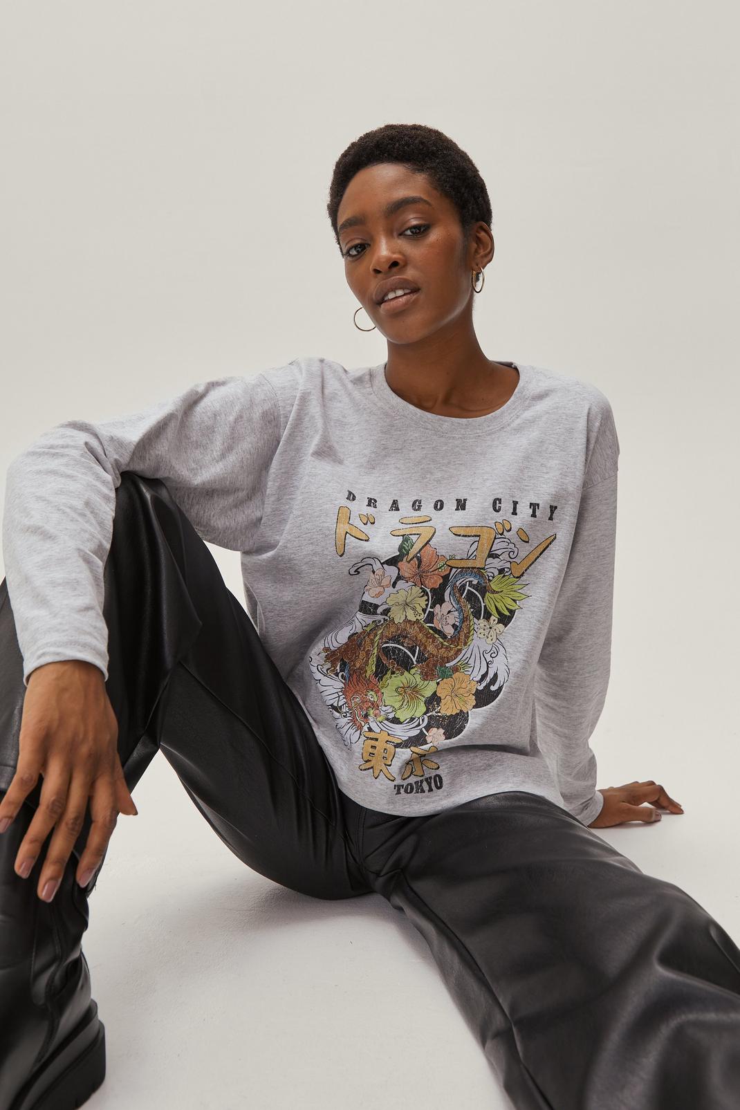 Grey Dragon Graphic Long Sleeve T-shirt image number 1