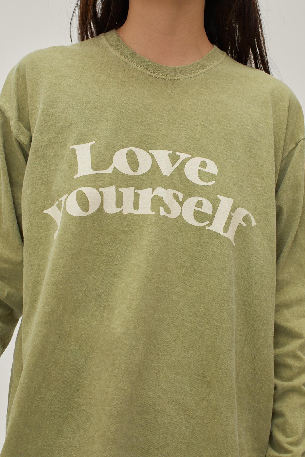 T-shirt ample délavé à impressions Love Yourself, Olive image number 1