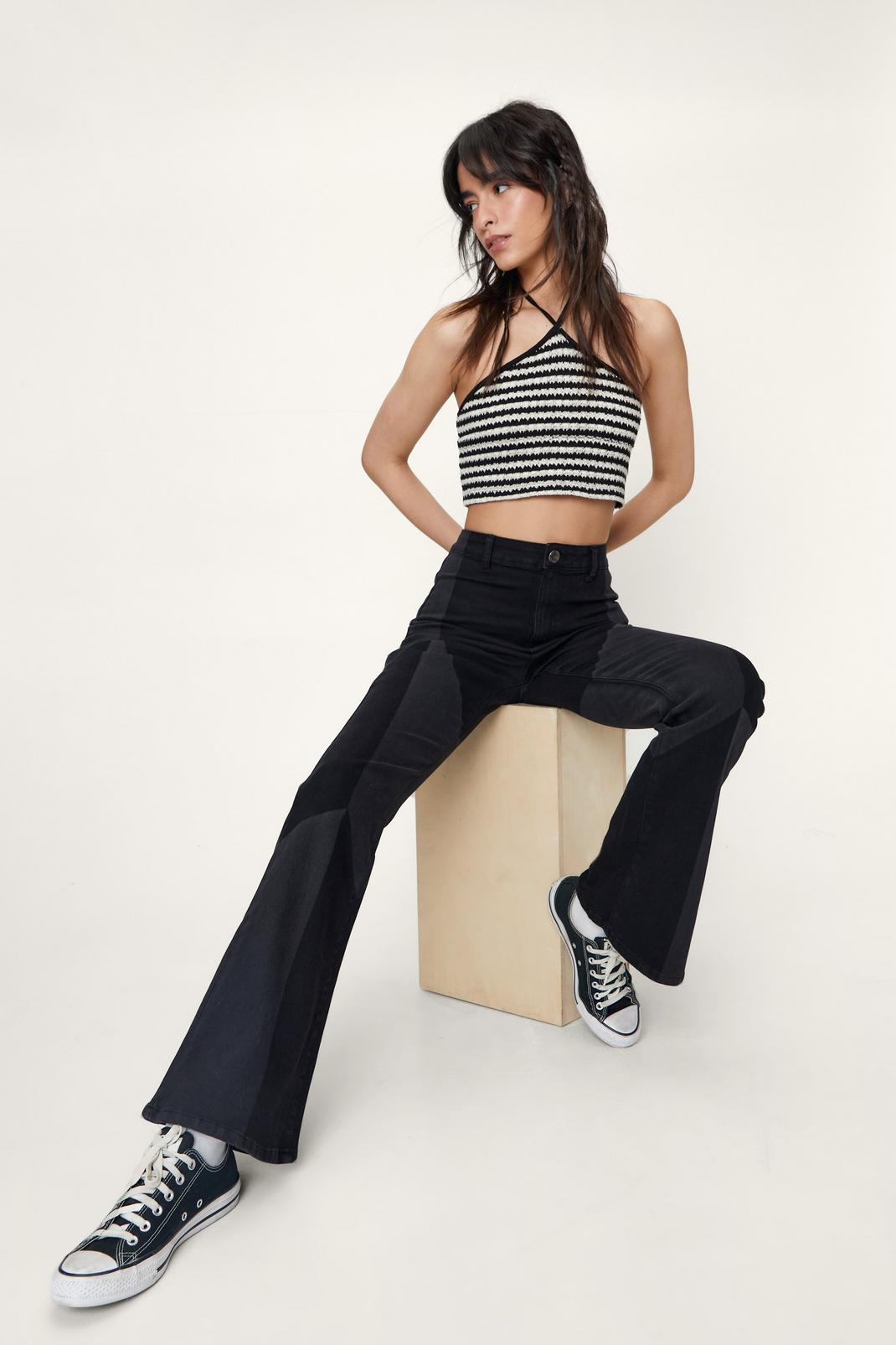 Black Content Color Block Fit and Flare Jeans  image number 1