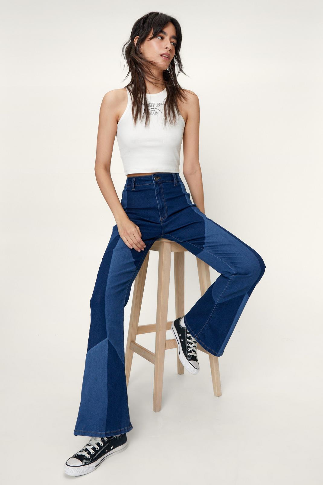 Dark blue Recycled Content Color Block Fit and Flared Jeans image number 1