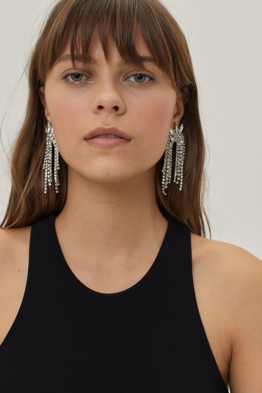 Statement Diamante Curved Fringe Earrings
