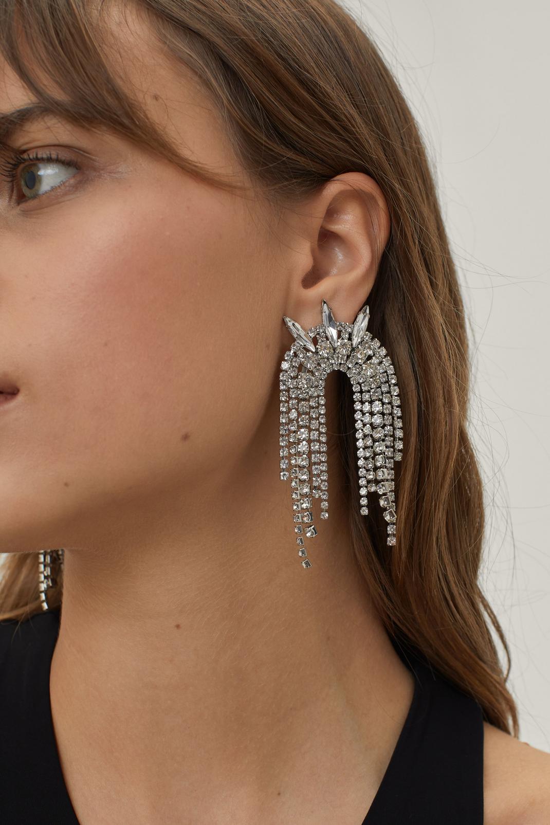 163 Statement Diamante Curved Fringe Earrings image number 2