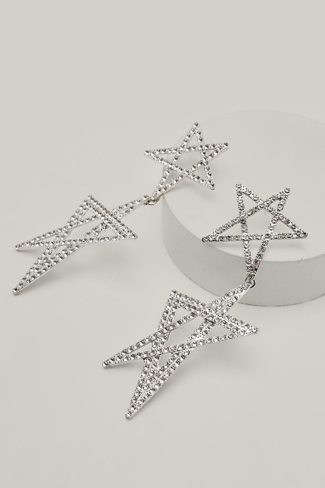 Diamante Star Drop Earrings, Silver image number 1