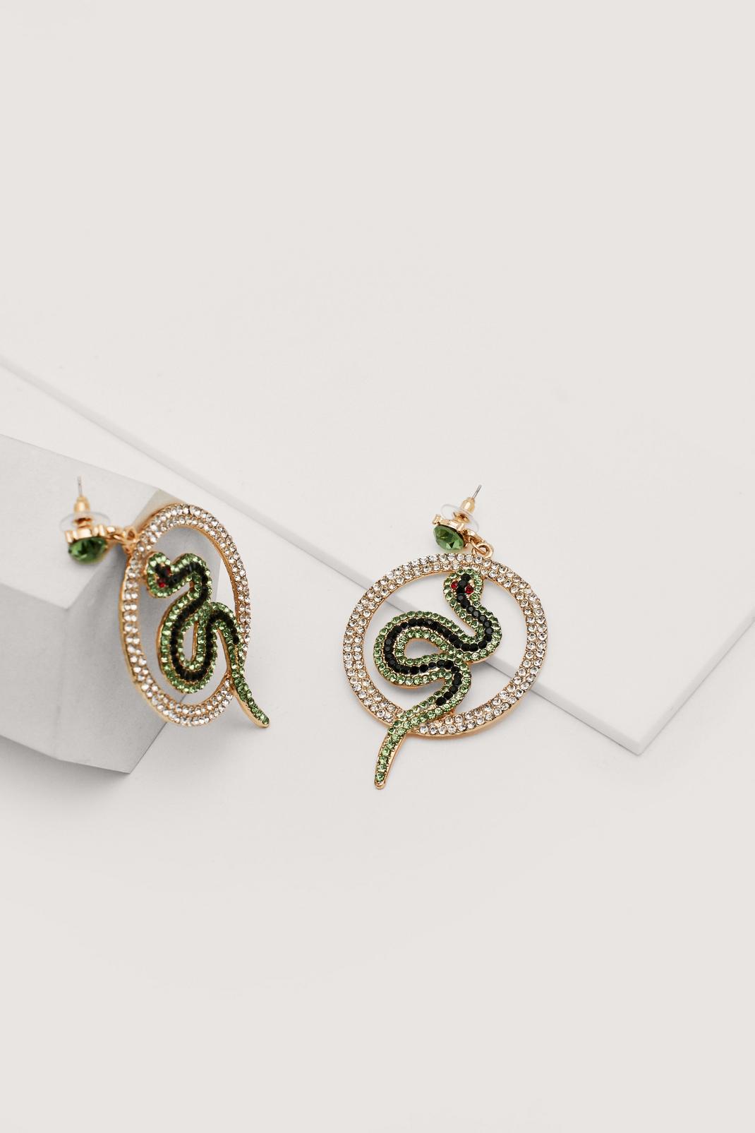 Gold Statement Diamante Snake Earrings image number 1