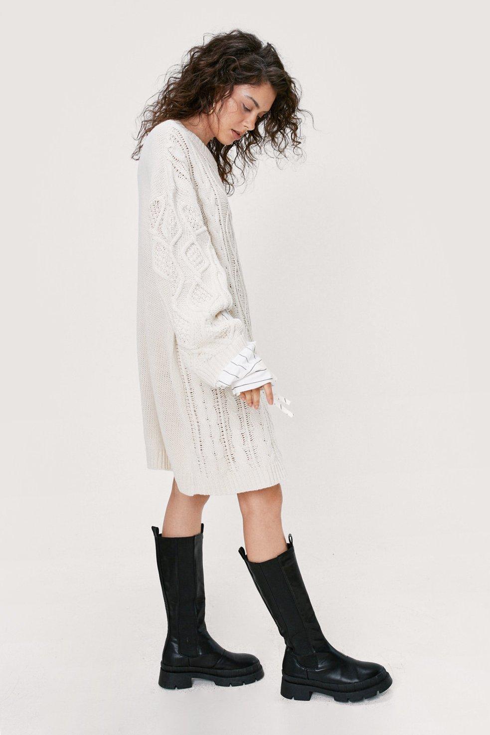 chunky cable knit jumper dress