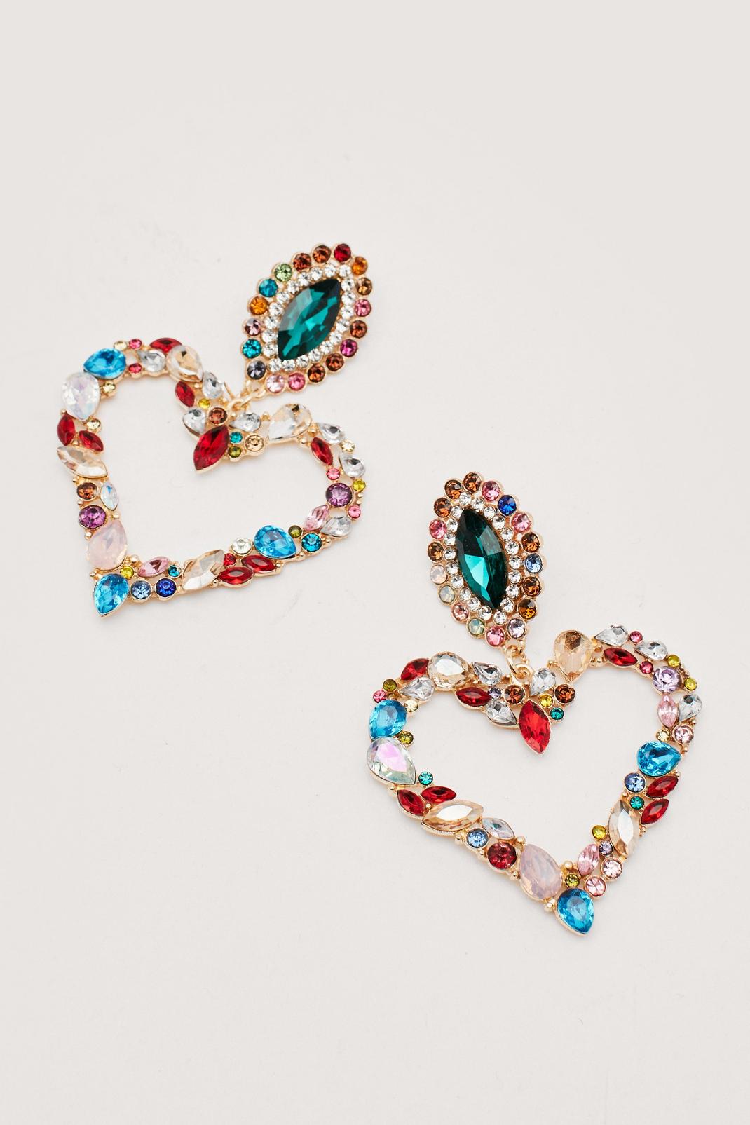 128 Statement Diamante Stone Heart Earrings image number 2