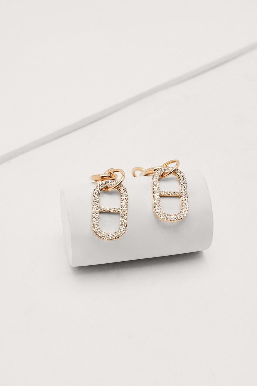 Double Chain Link Contrast Diamante Earrings