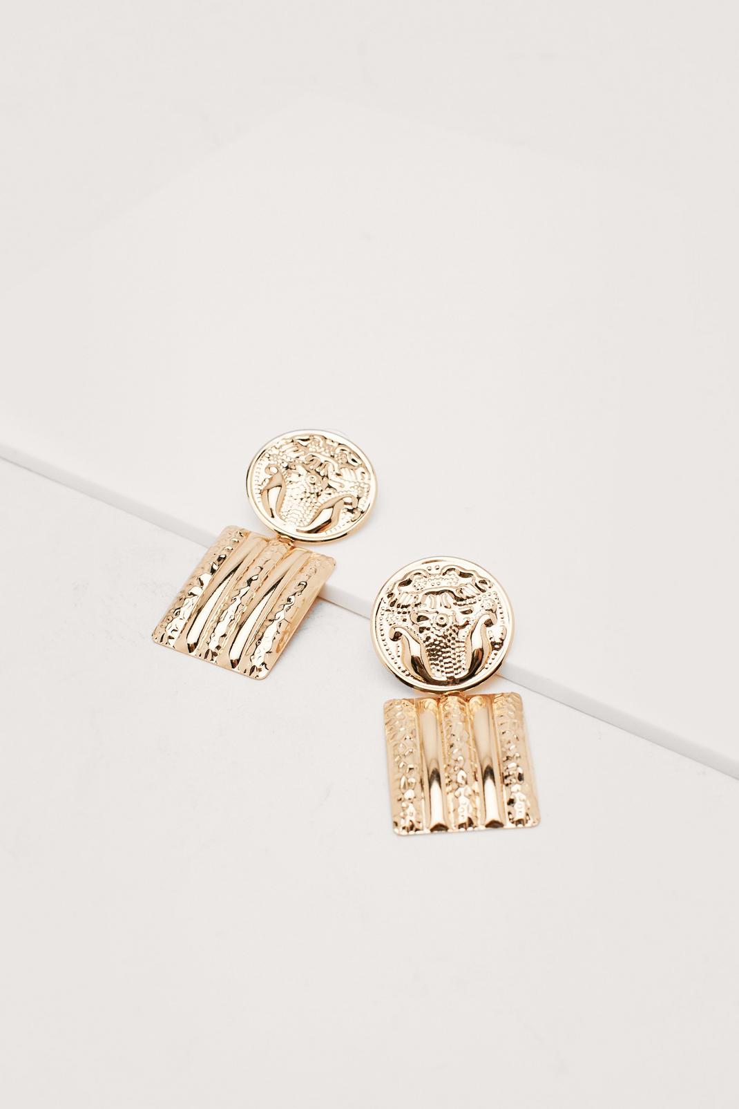 Textured Metal Coin Knocker Earrings, Gold image number 1