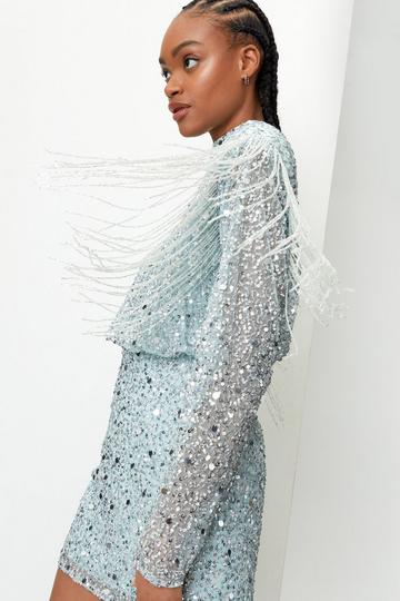 Embellished Sequin Fringe Trim Bodycon Mini Dress mint