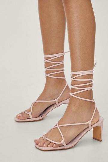 Pink Faux Leather Strappy Low Heels