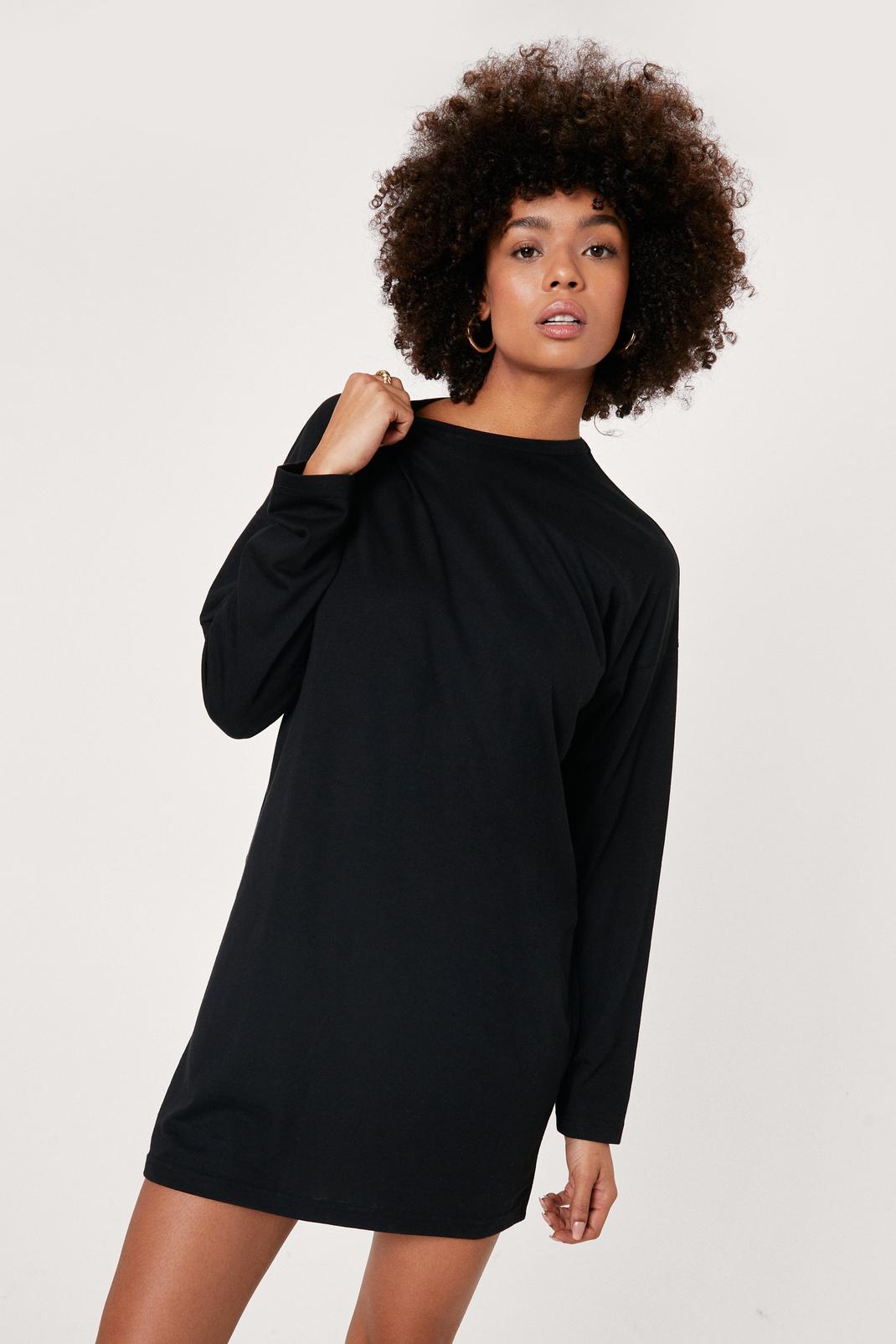 Black Oversize Long Sleeve T-shirt Dress image number 1