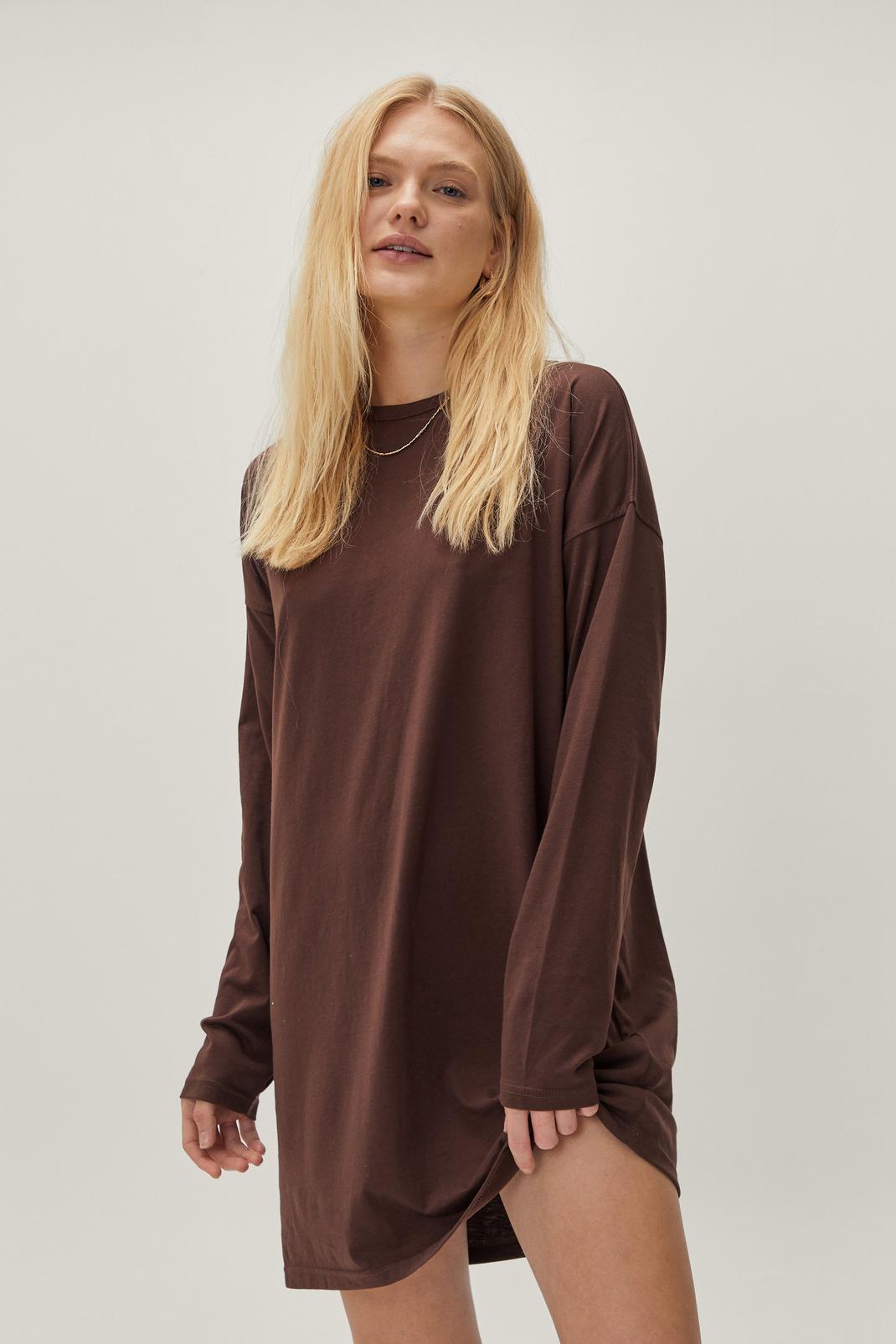 Chocolate Oversize Long Sleeve T-shirt Dress image number 1
