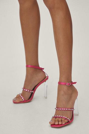 Pink Diamante Embellished Clear Block Heel Sandals