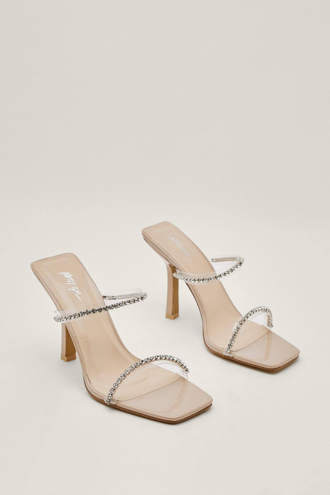 Nude Patent Diamante Strap Heeled Mules image number 1