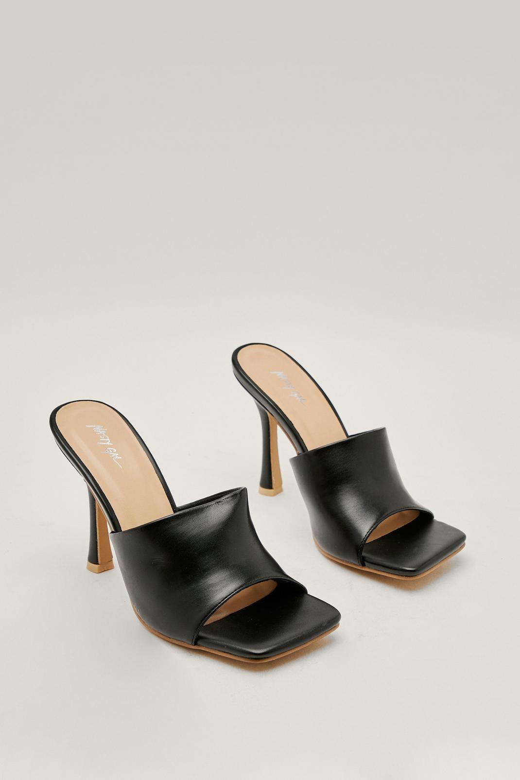 Faux Leather Slip On Heeled Mules image number 1