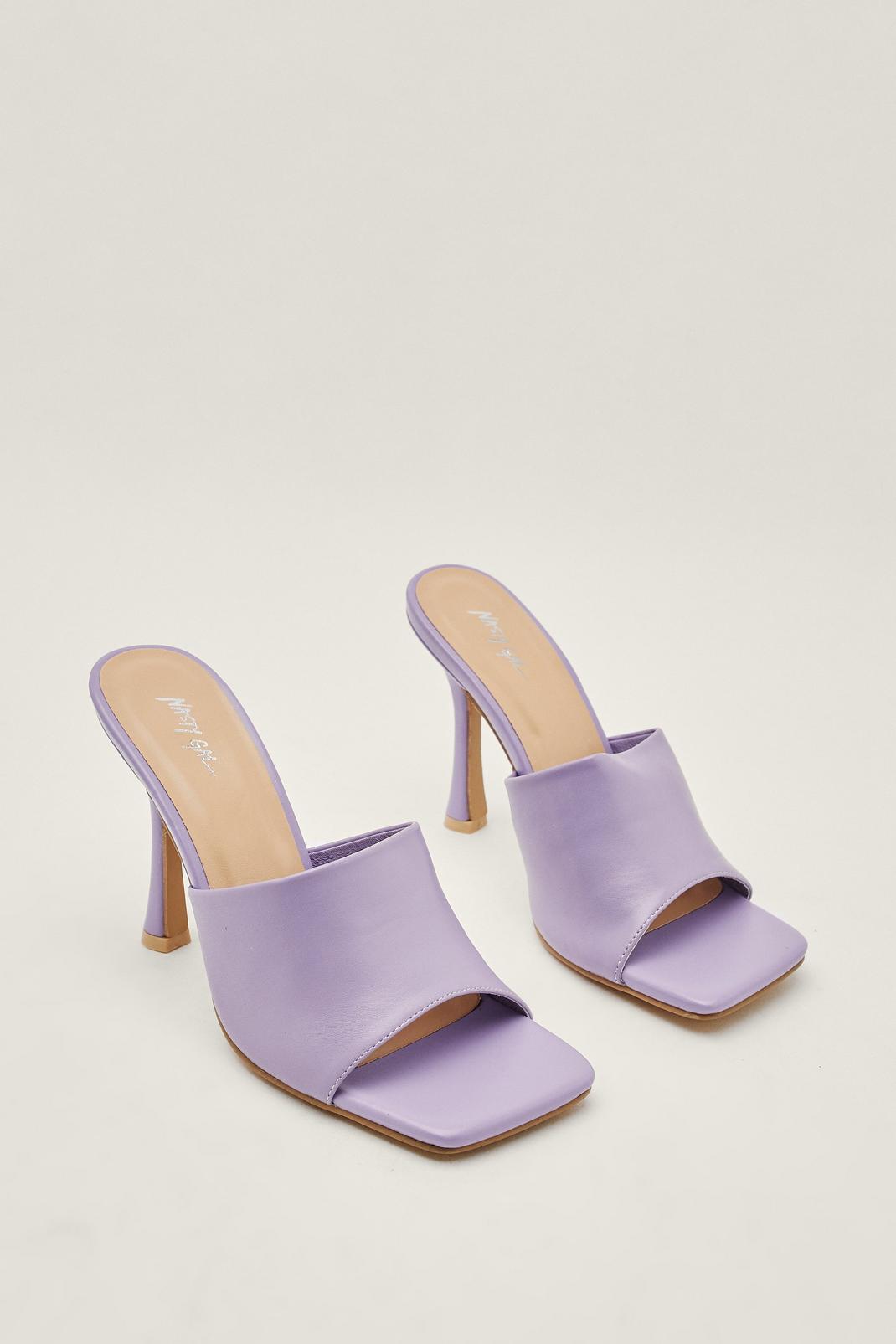 Lilac Faux Leather Square Toe Heeled Mules image number 1