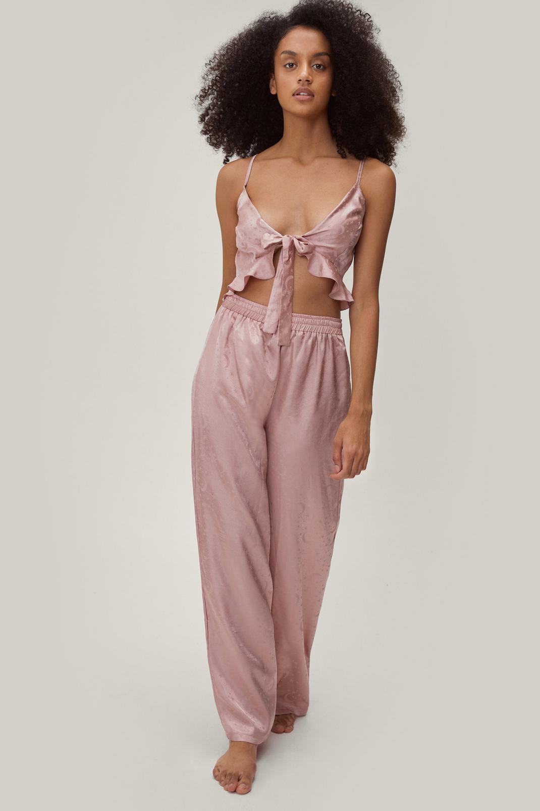 Mauve Moon Jacquard Ruffle Tie Pyjama Trousers Set image number 1