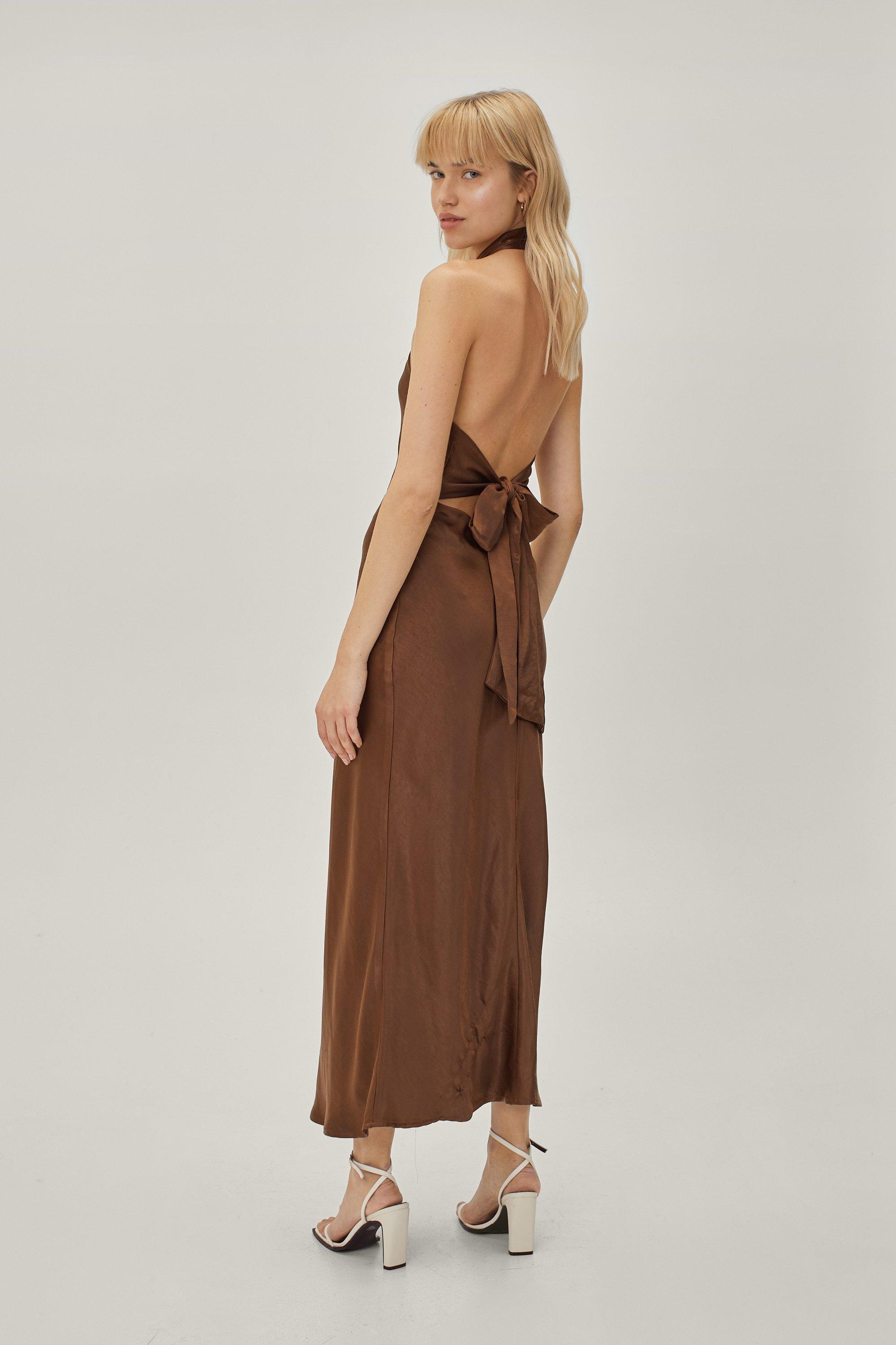 halter brown dress