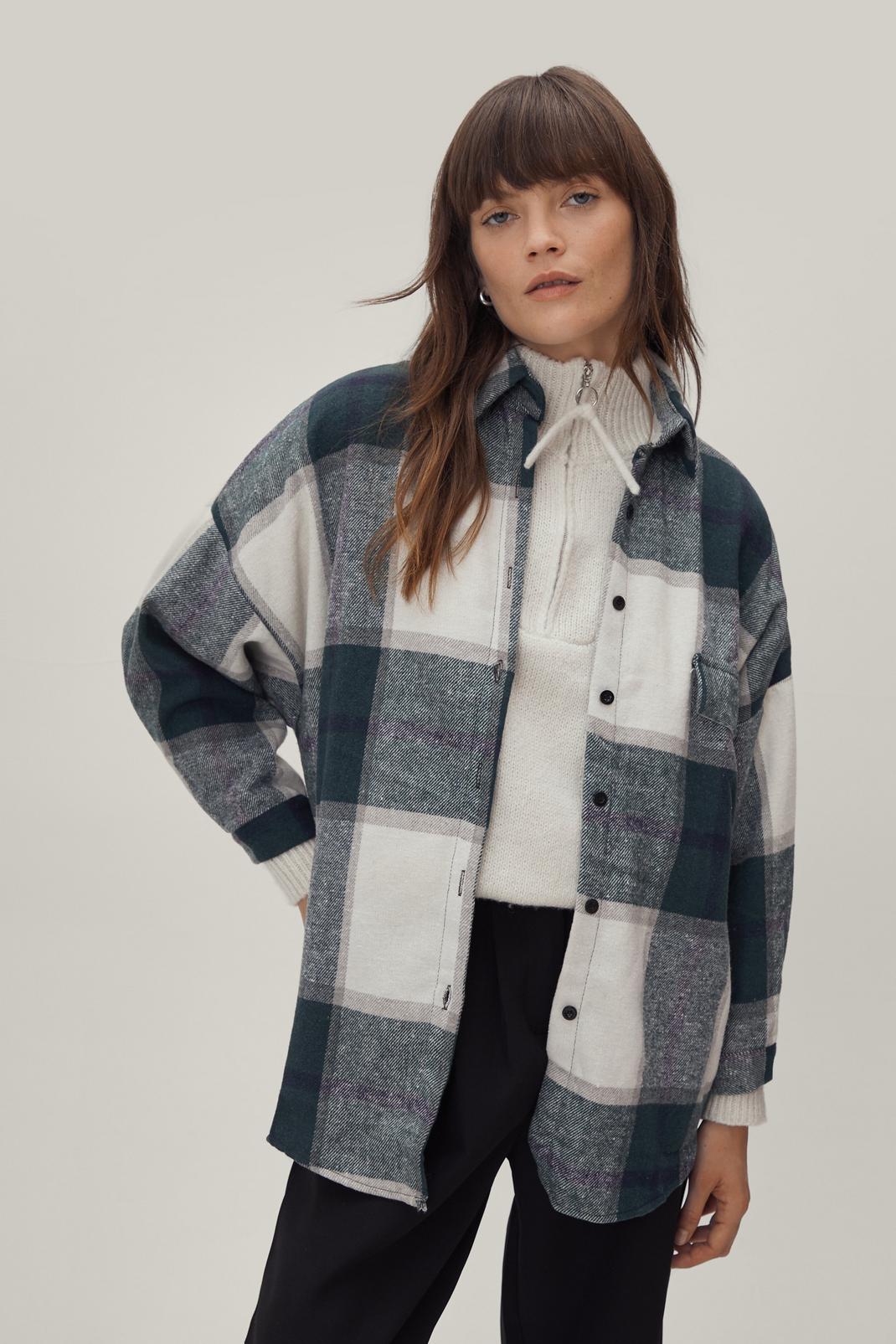 Faux Wool Oversized Check Print Shacket | Nasty Gal