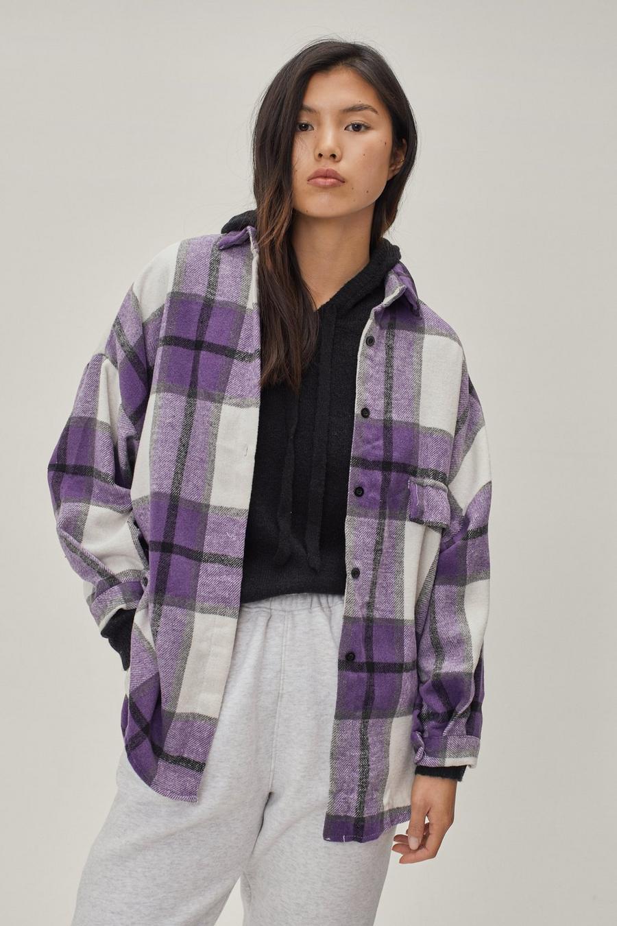 Faux Wool Oversized Check Print Shacket