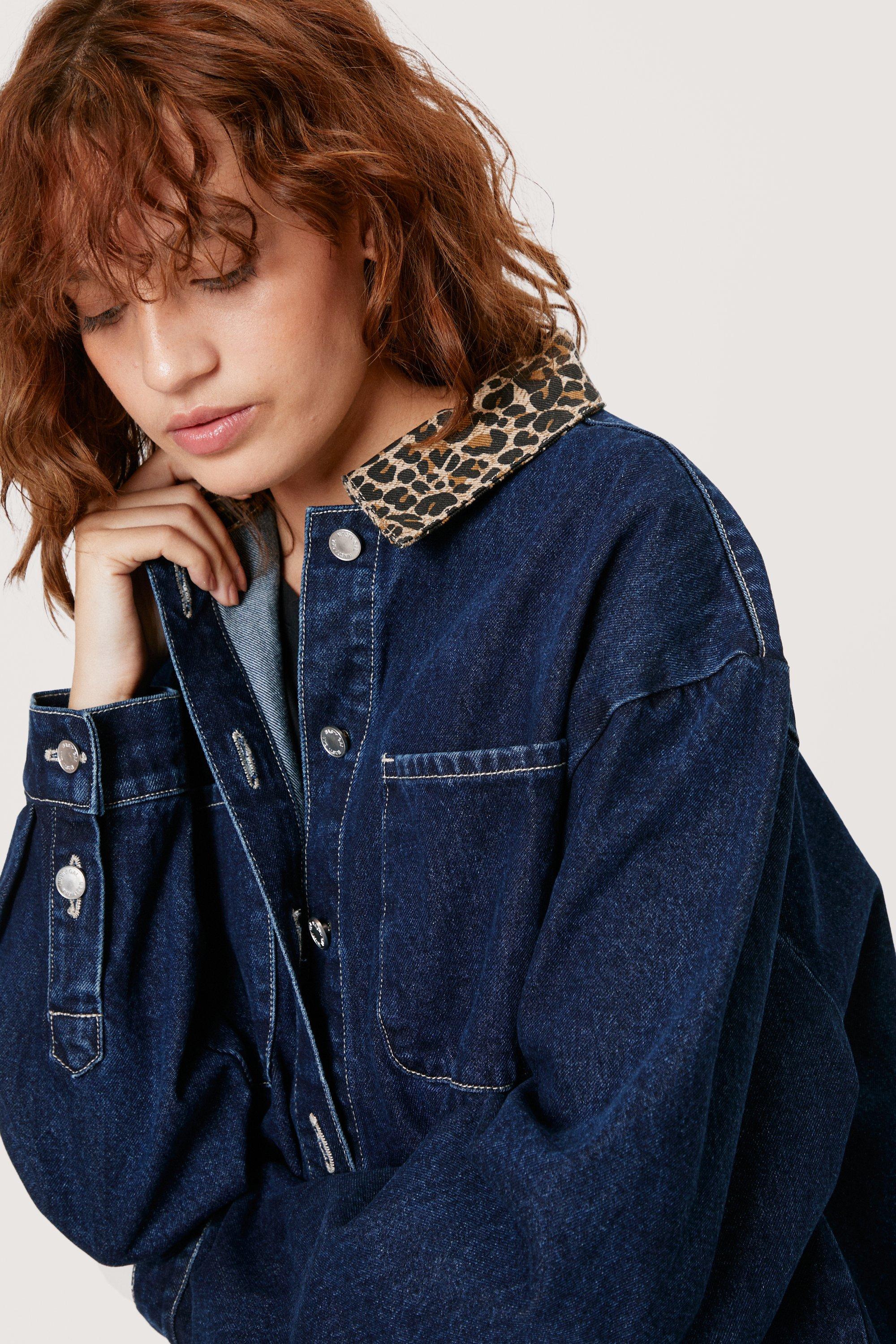 Jean jacket with leopard on sale collar