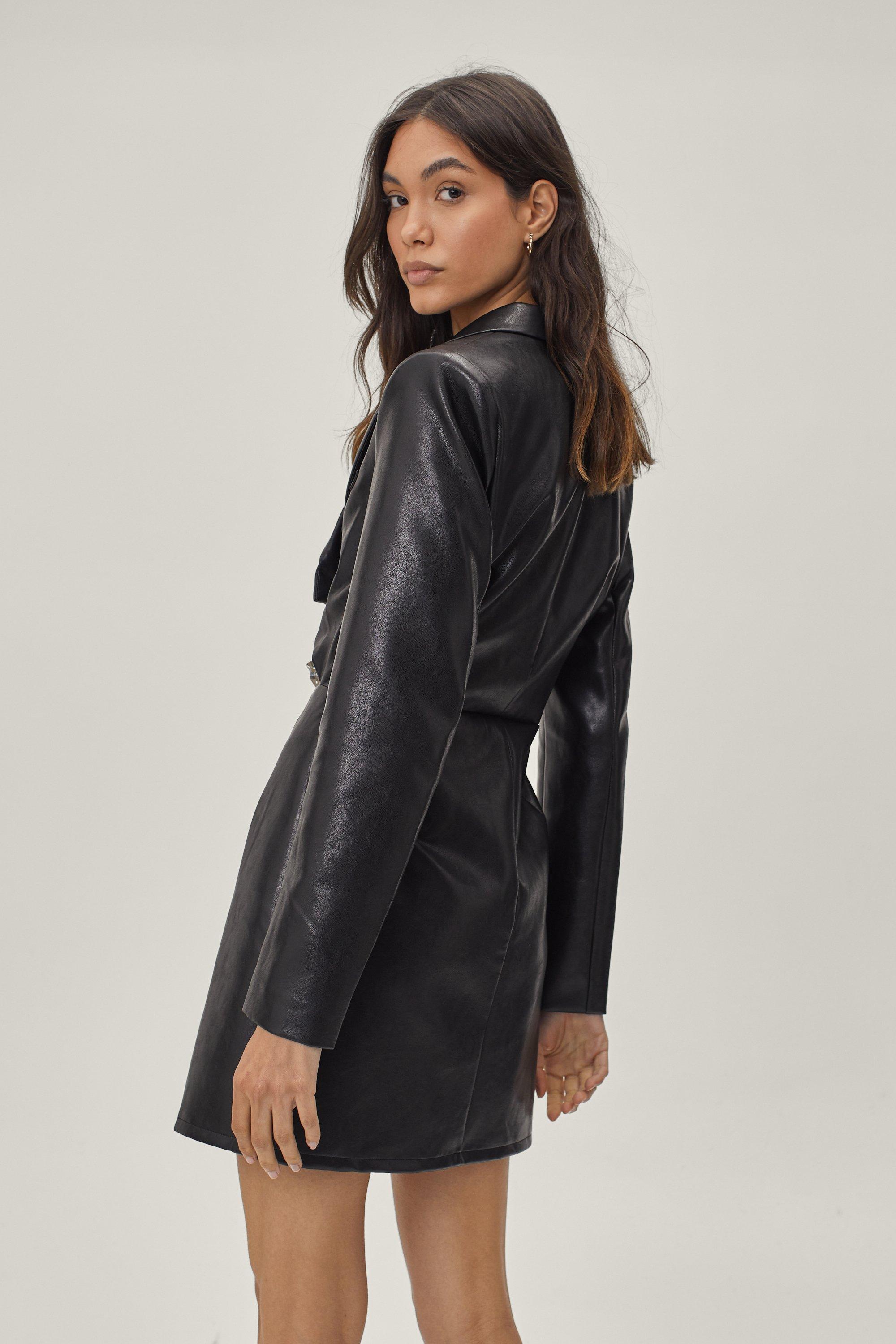 faux leather blazer dress