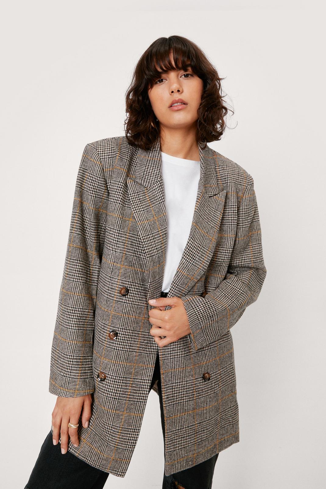 Stone Oversized Wool Look Check Blazer image number 1