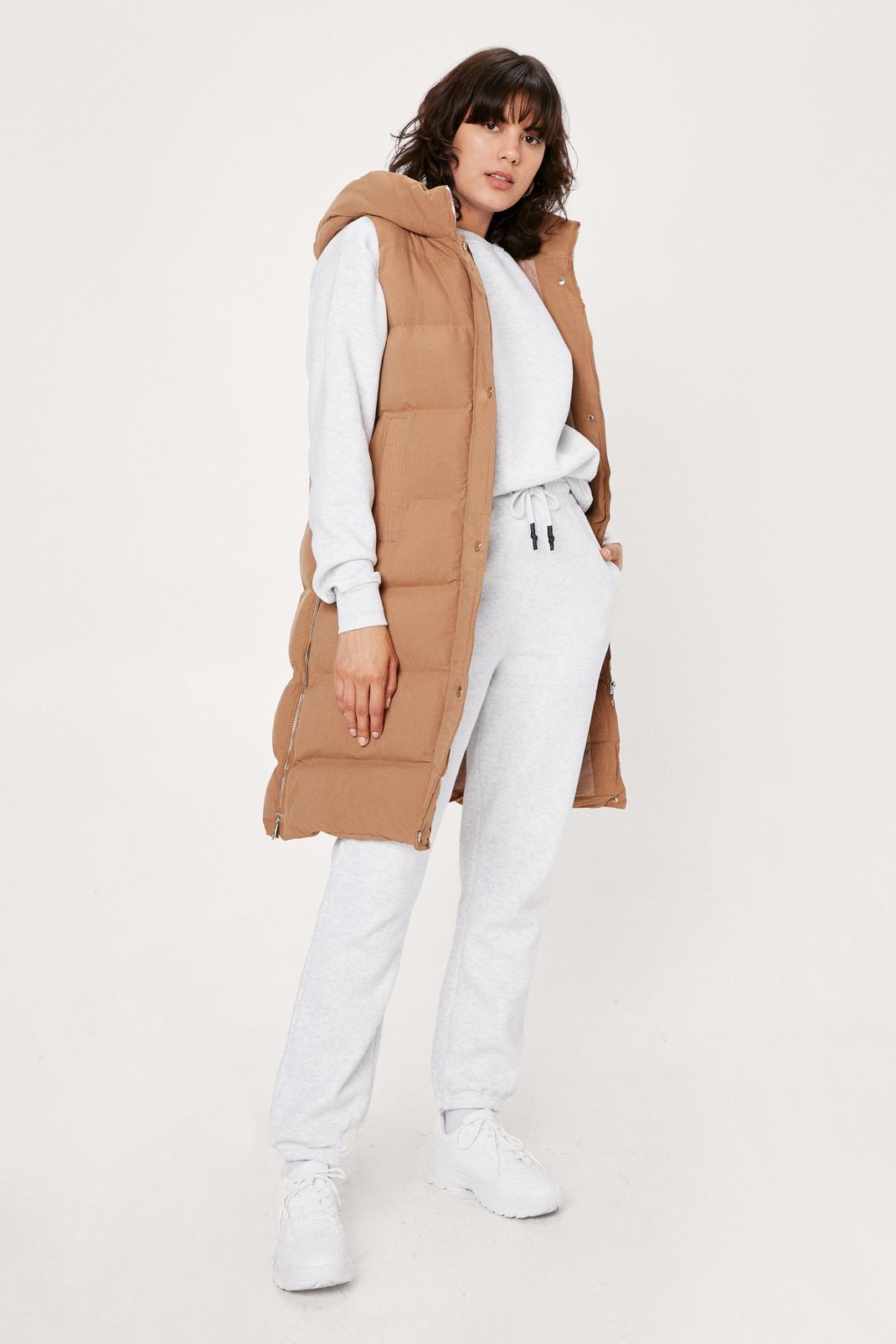 Boutique Store Womens Fashion White Padded Longline Hooded Sleeveless Gilet