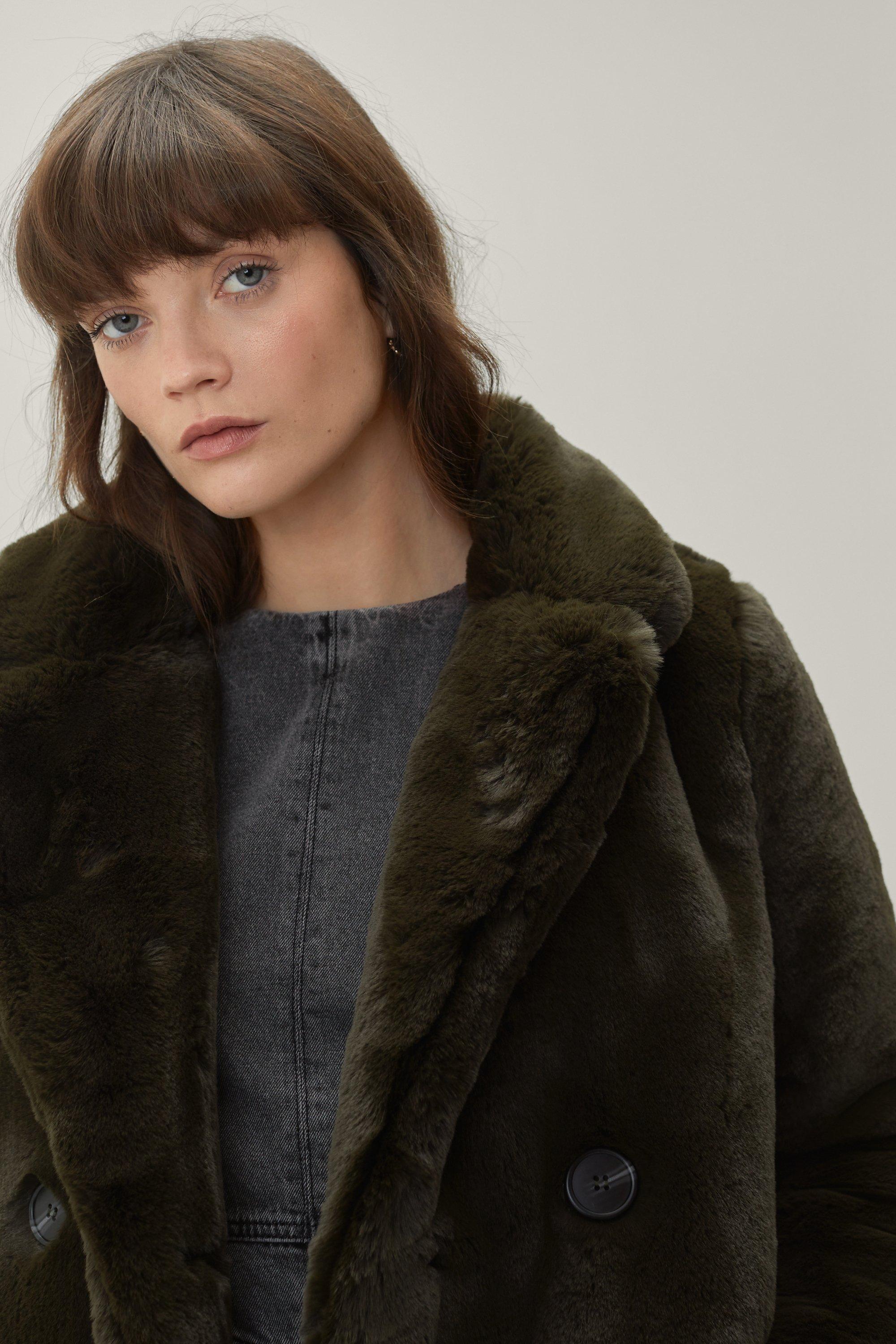 Faux Fur Double Breasted Coat