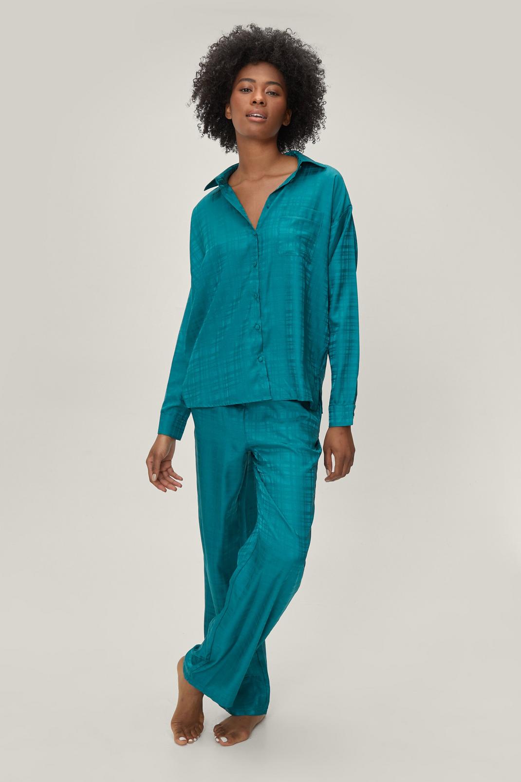 125 Jacquard Check Oversized Pyjama Shirt and Trousers Set image number 1