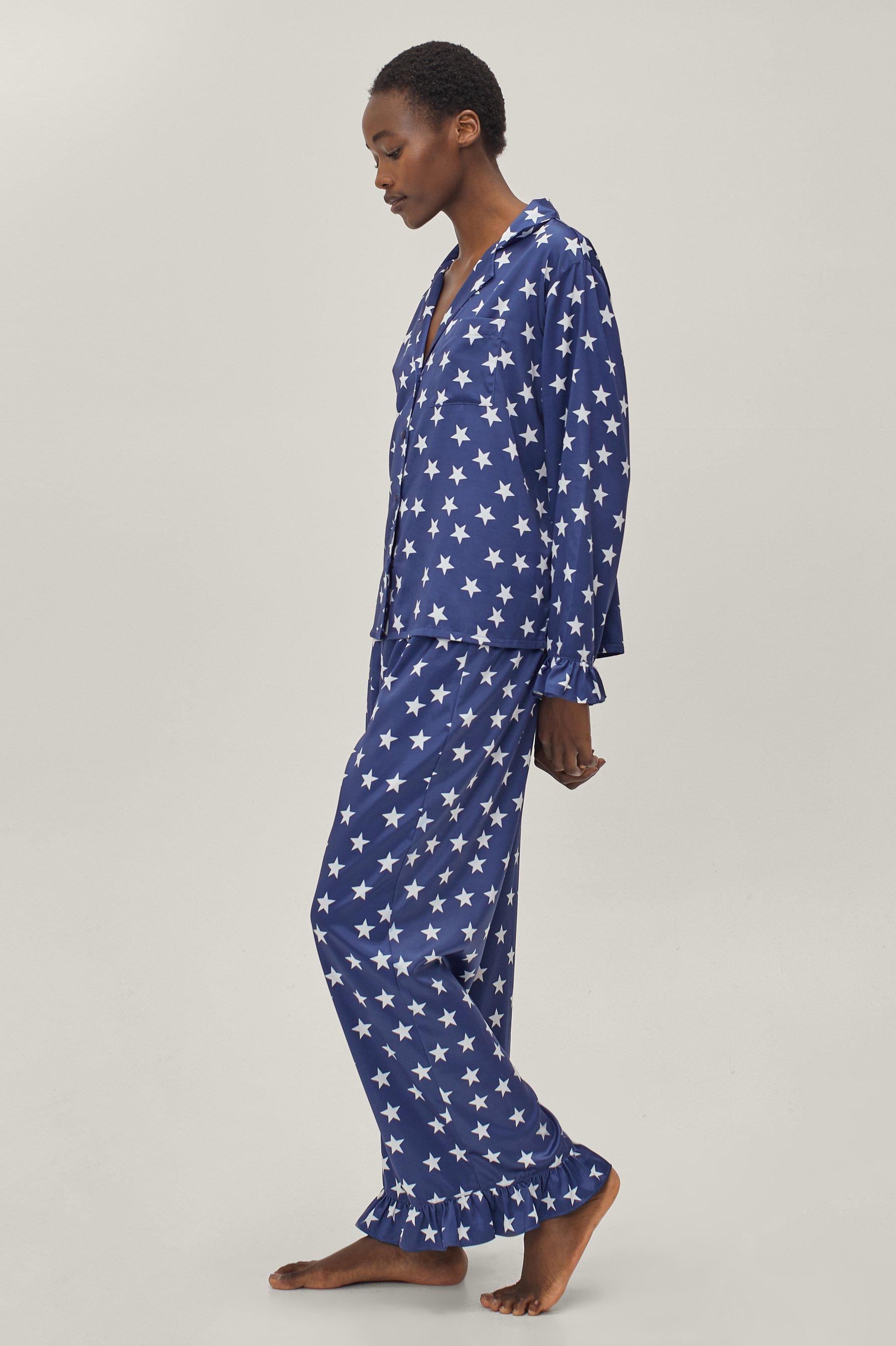 Satin Star Ruffle Pyjama Trousers Set Nasty Gal