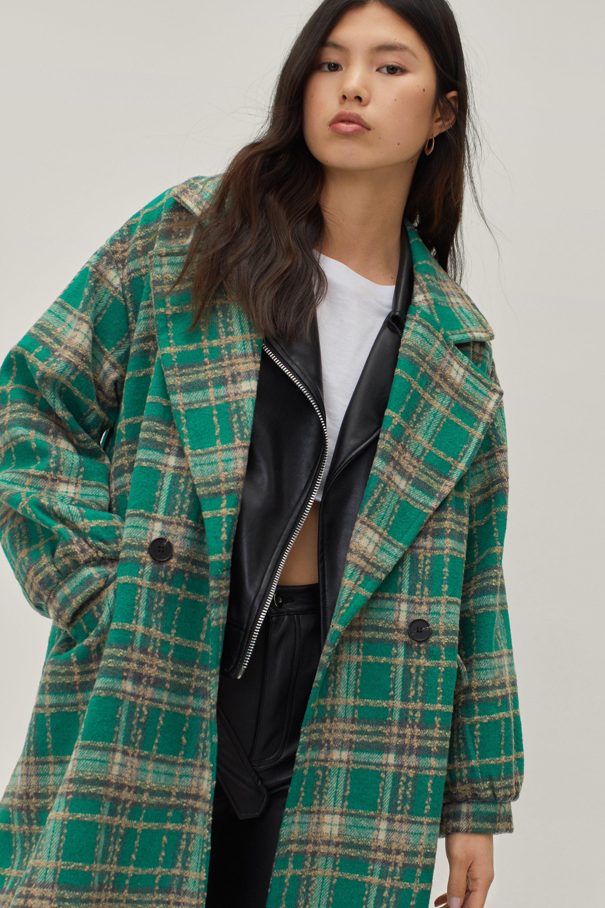 green check wool coat