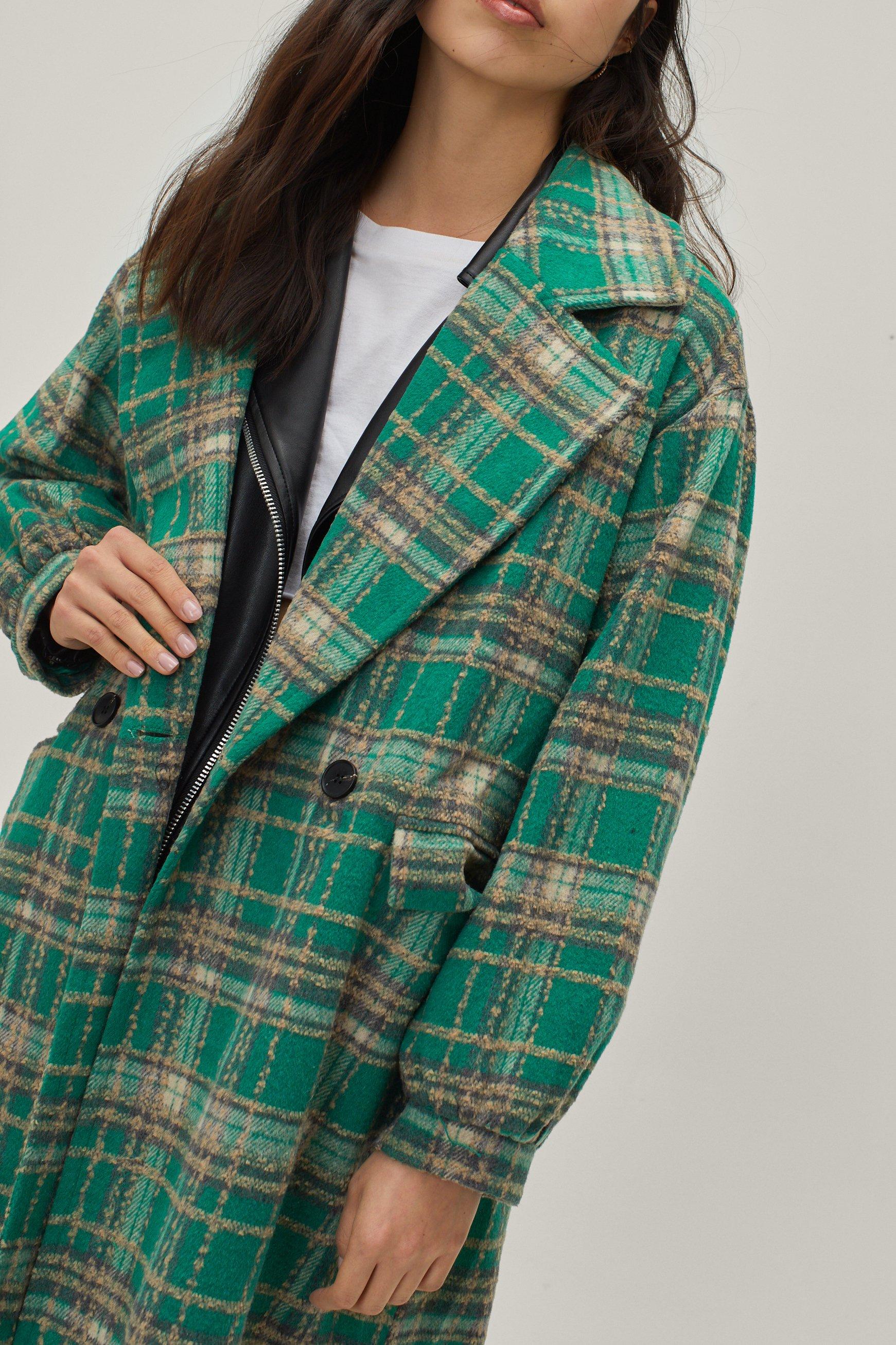 green check wool coat