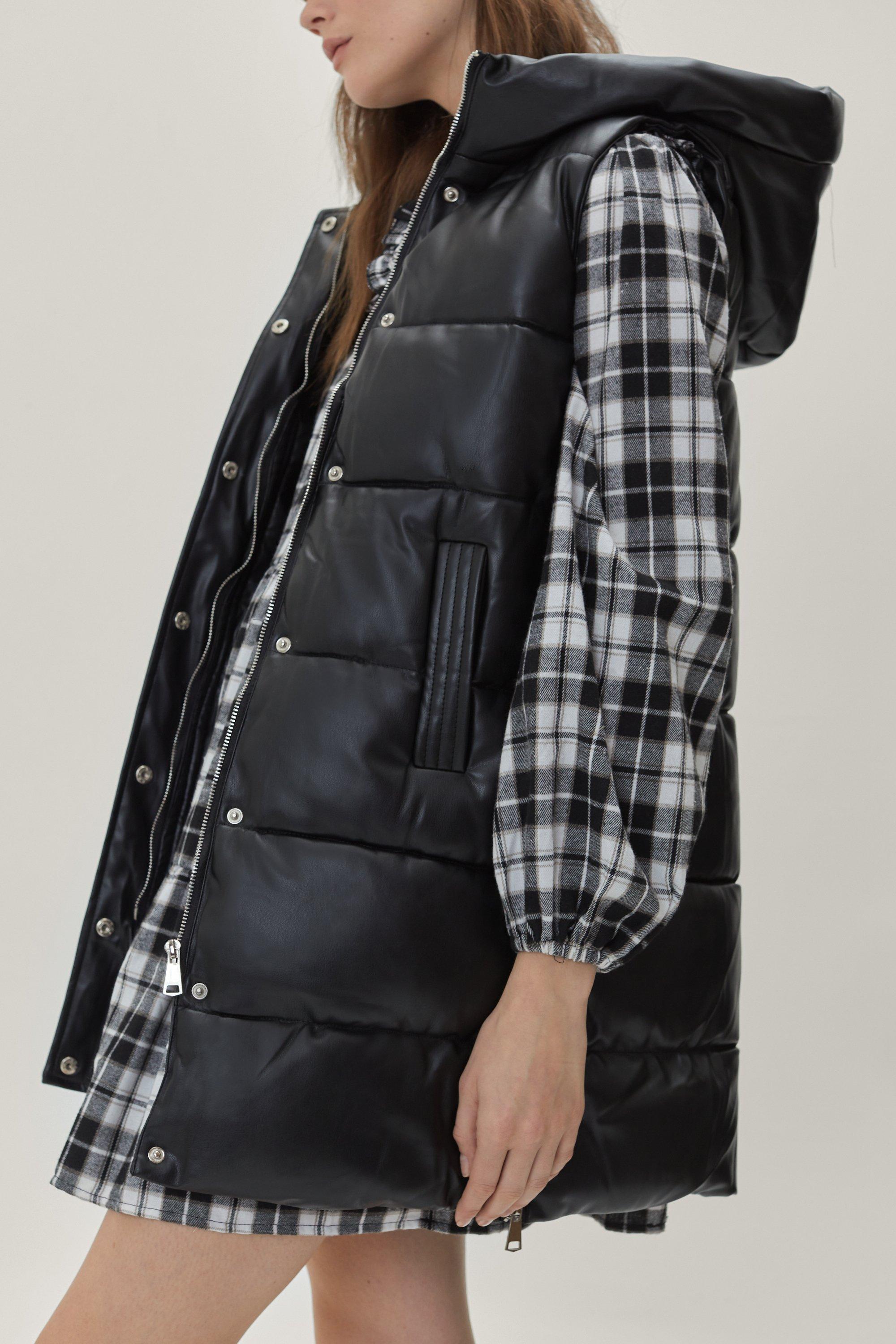 faux leather puffer gilet