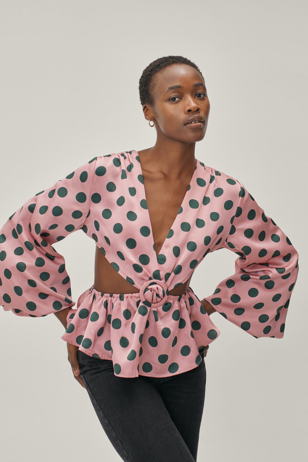 Polka Dot Cut Out Puff Sleeve Blouse image number 1