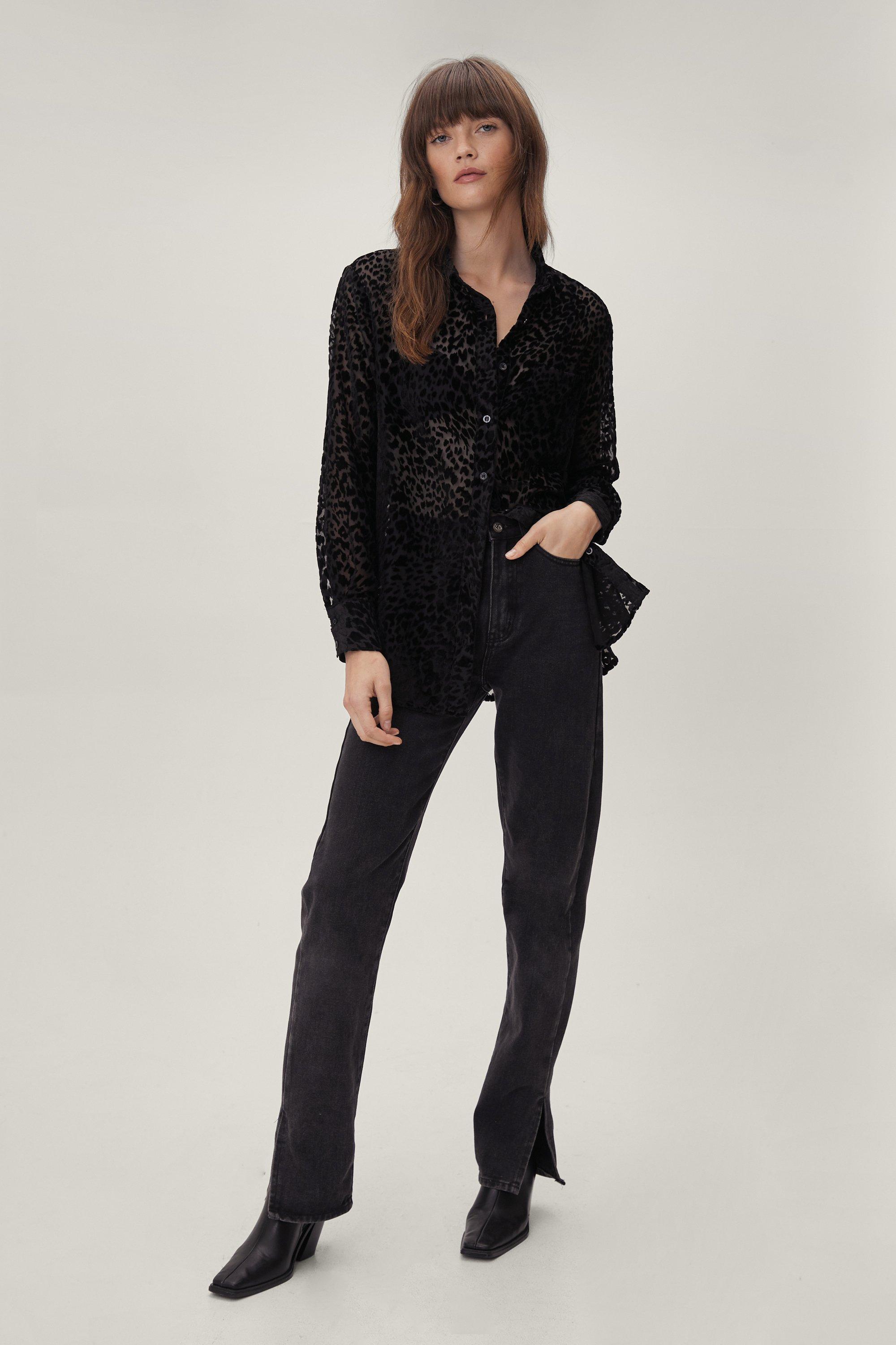 Animal-print velvet blouse