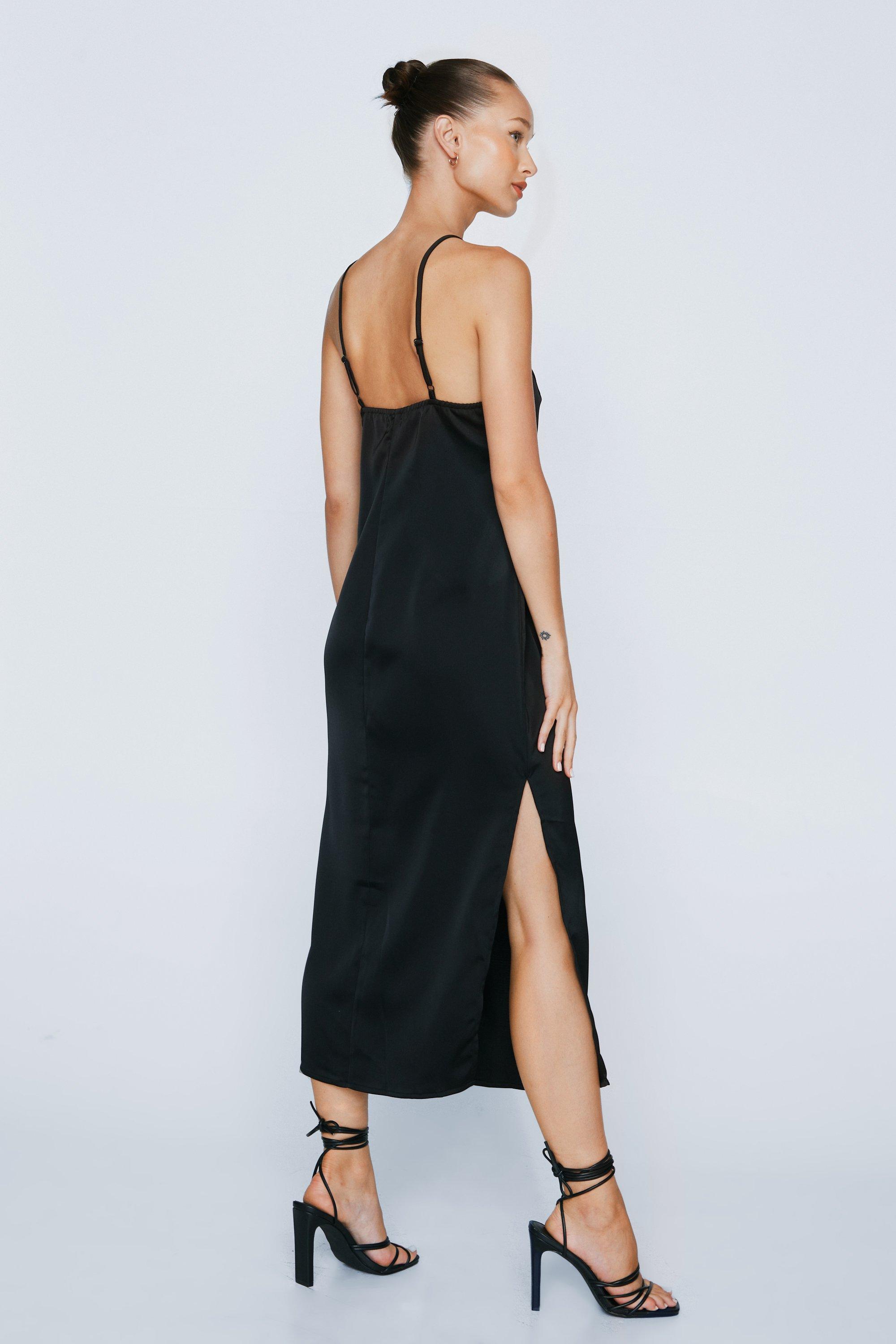 Basic Strappy V Neck Backless Slip Dress