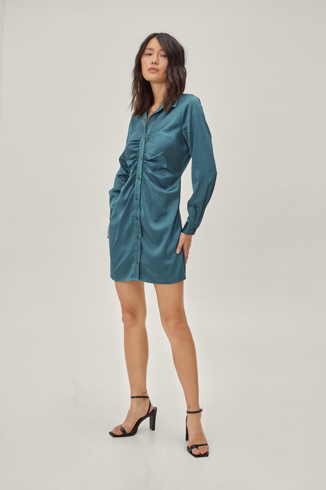 168 Sustainable Satin Ruched Front Shirt Mini Dress image number 1