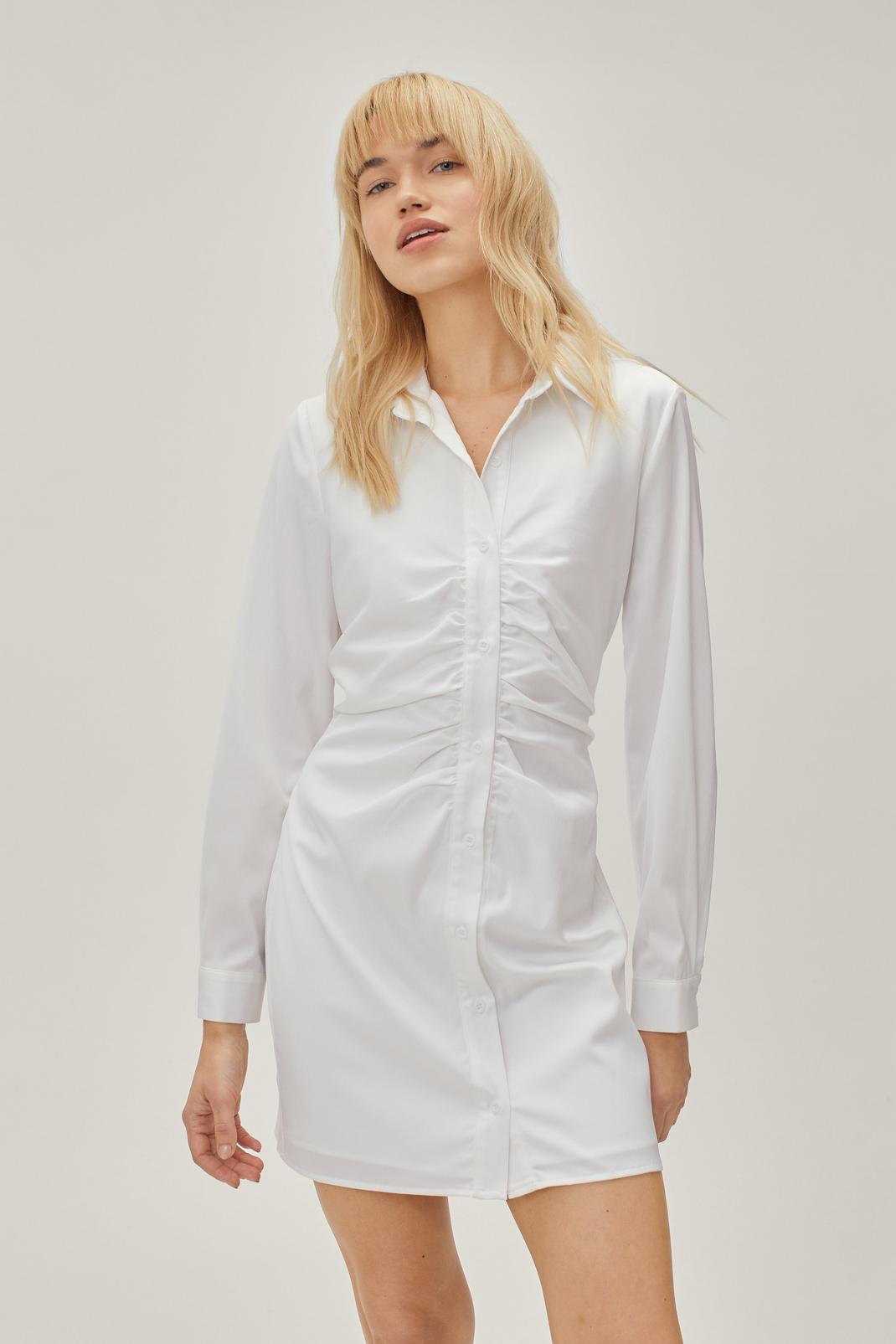 173 Sustainable Satin Ruched Front Shirt Mini Dress image number 2