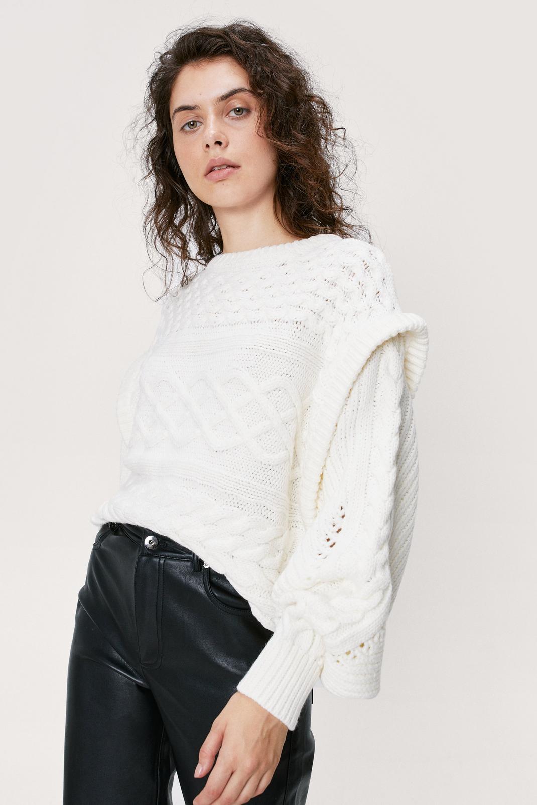 Cream Oversized Cable Knit Batwing Sleeve Jumper image number 1