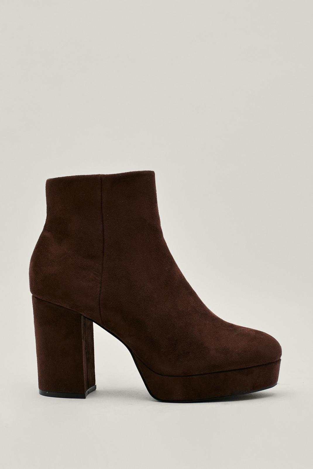 Chocolate Faux Suede Platform Ankle Boots image number 1