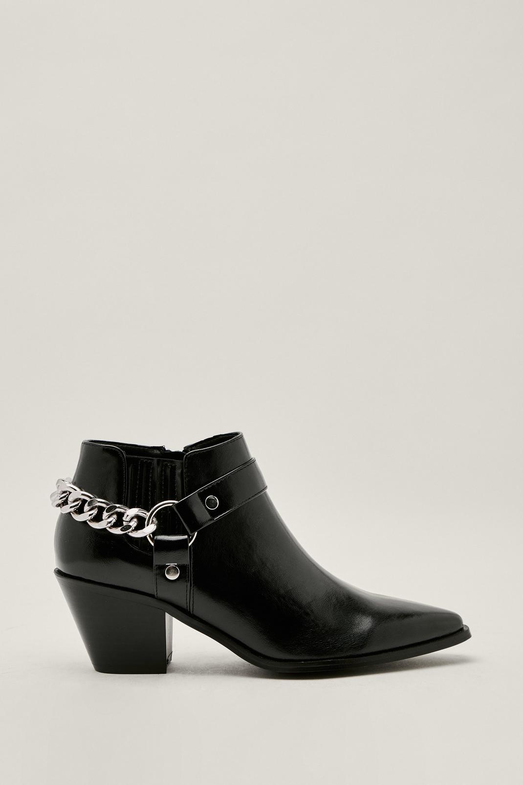 Black Curb Chain Pointed Ankle Western Boots image number 1