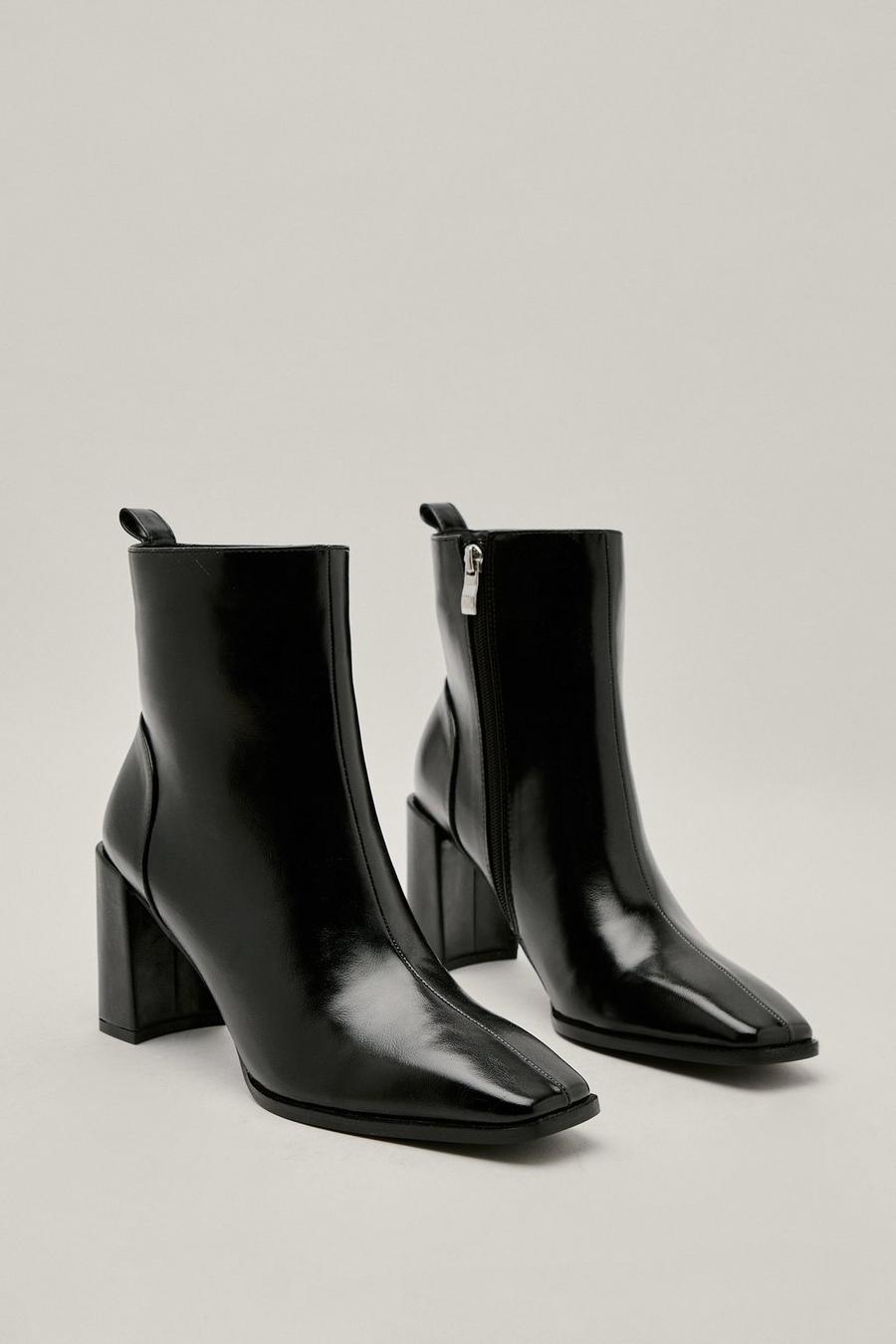 Recycled Square Toe Block Heel Ankle Boots