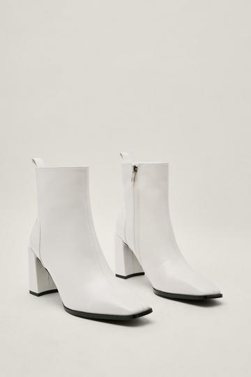 Pointed Square Toe Patent Ankle Boots white