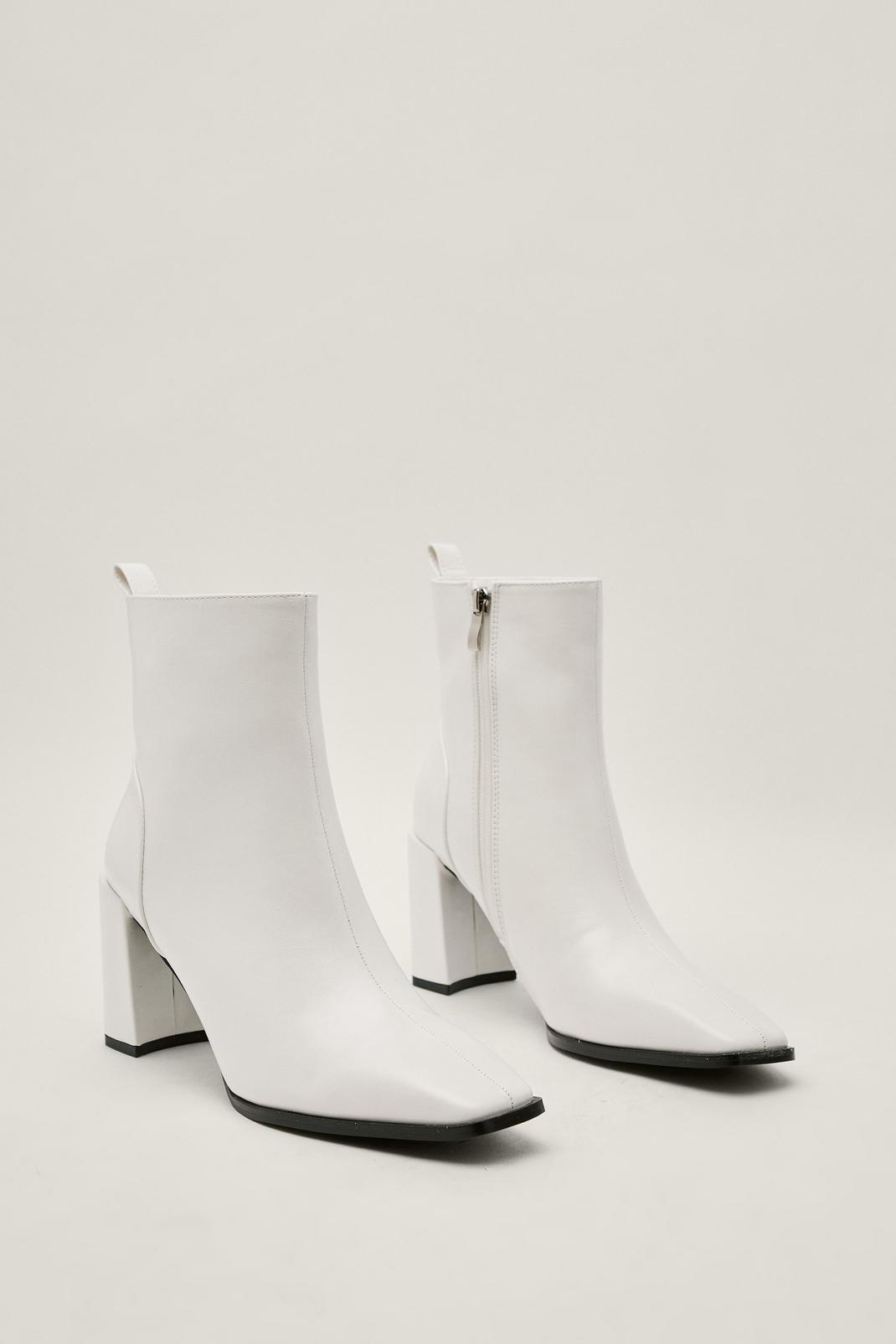 White Pointed Square Toe Patent Ankle Boots image number 1
