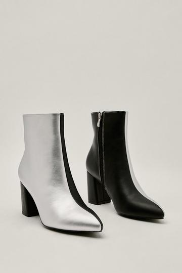 Metallic Contrast Colorblock Pointed Ankle Boots black