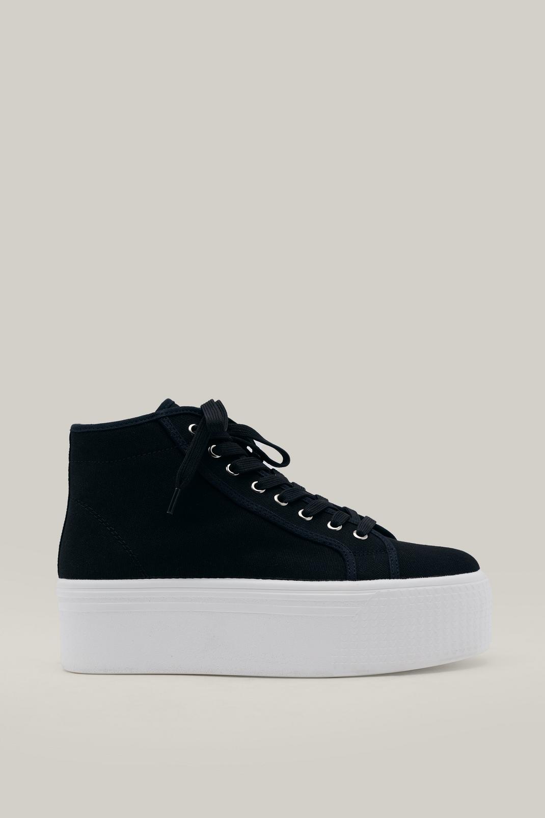 Black High Top Flatform Lace Up Canvas Sneakers image number 1