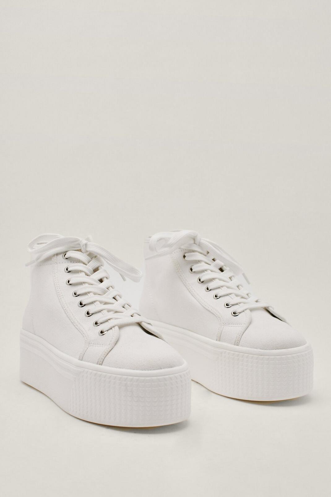 White High Top Flatform Lace Up Canvas Trainers image number 1