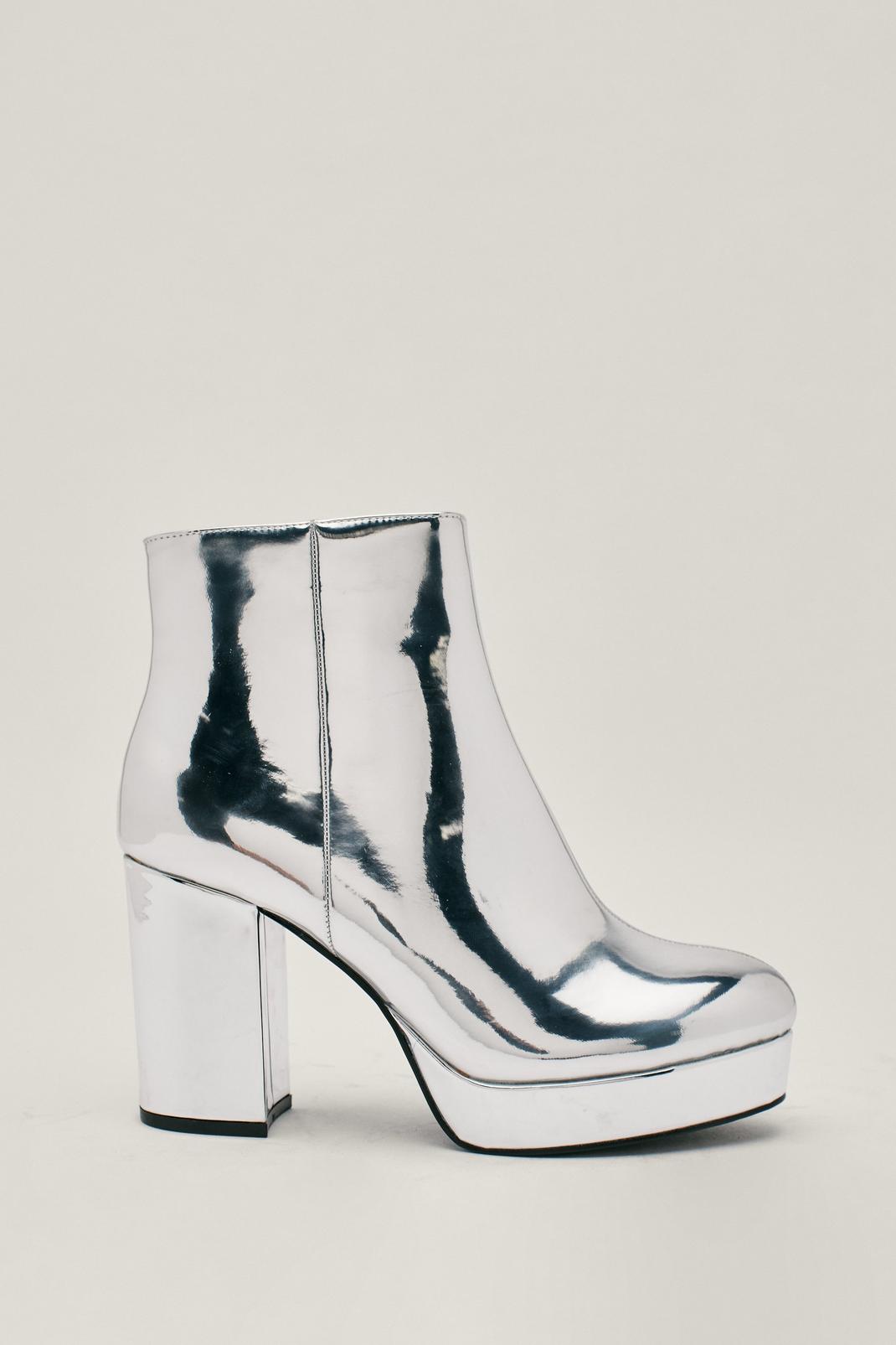 Silver Metallic Platform Ankle Boots image number 1